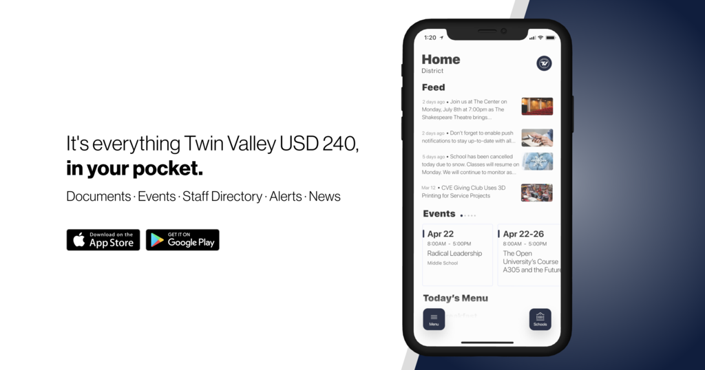 It's everything Twin Valley USD 240, in your pocket. Documents events staff directory alerts news